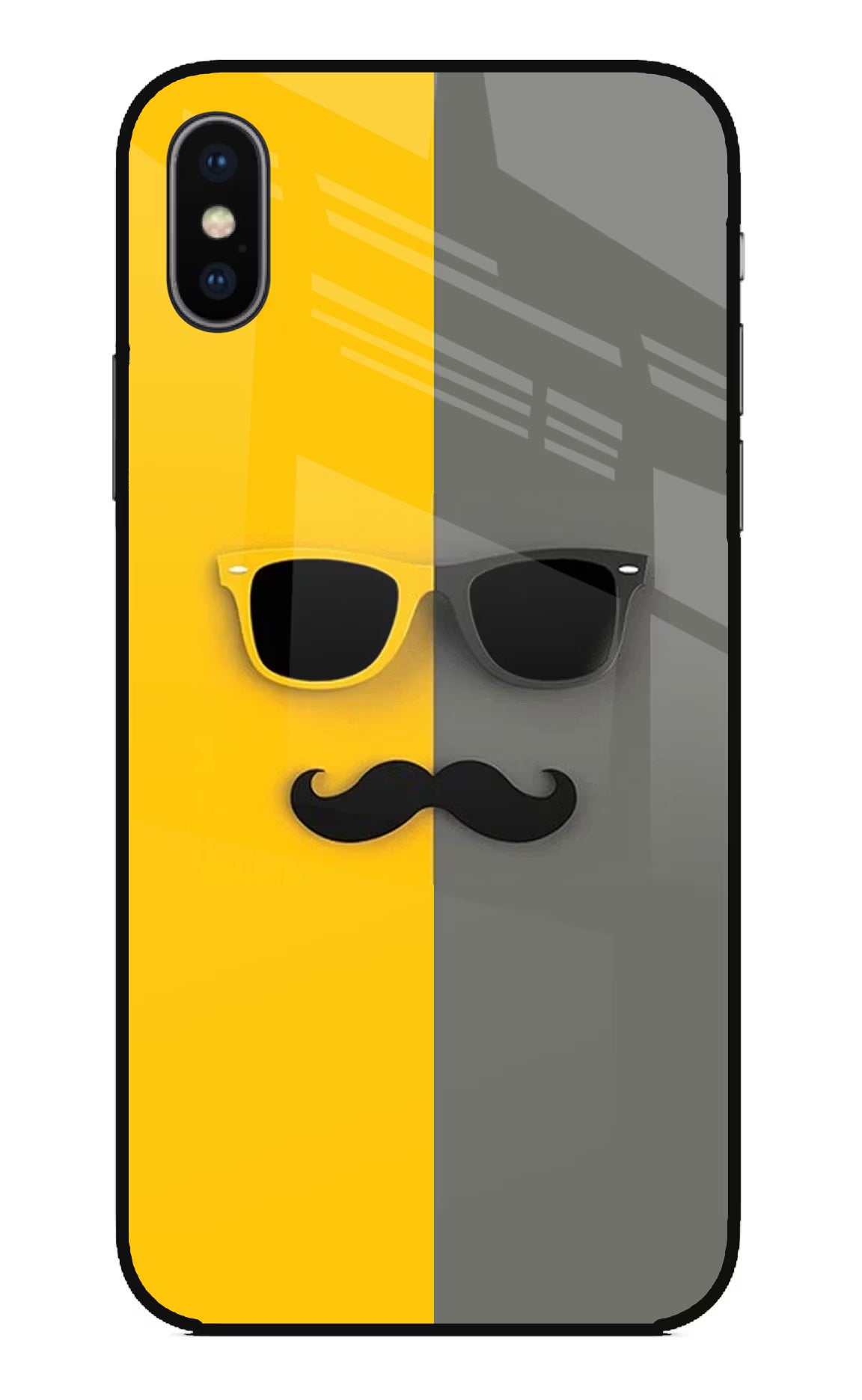 Sunglasses with Mustache iPhone XS Glass Case Back Cover by Casekaro