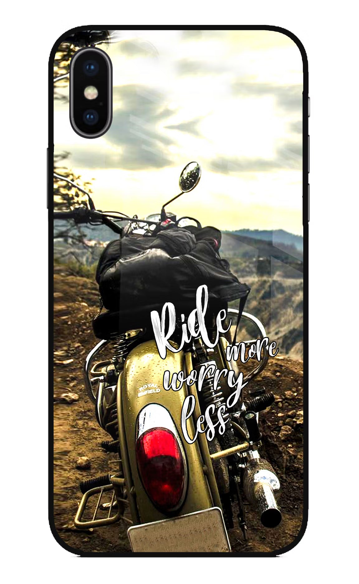 Ride More Worry Less iPhone XS Glass Case Back Cover by Casekaro