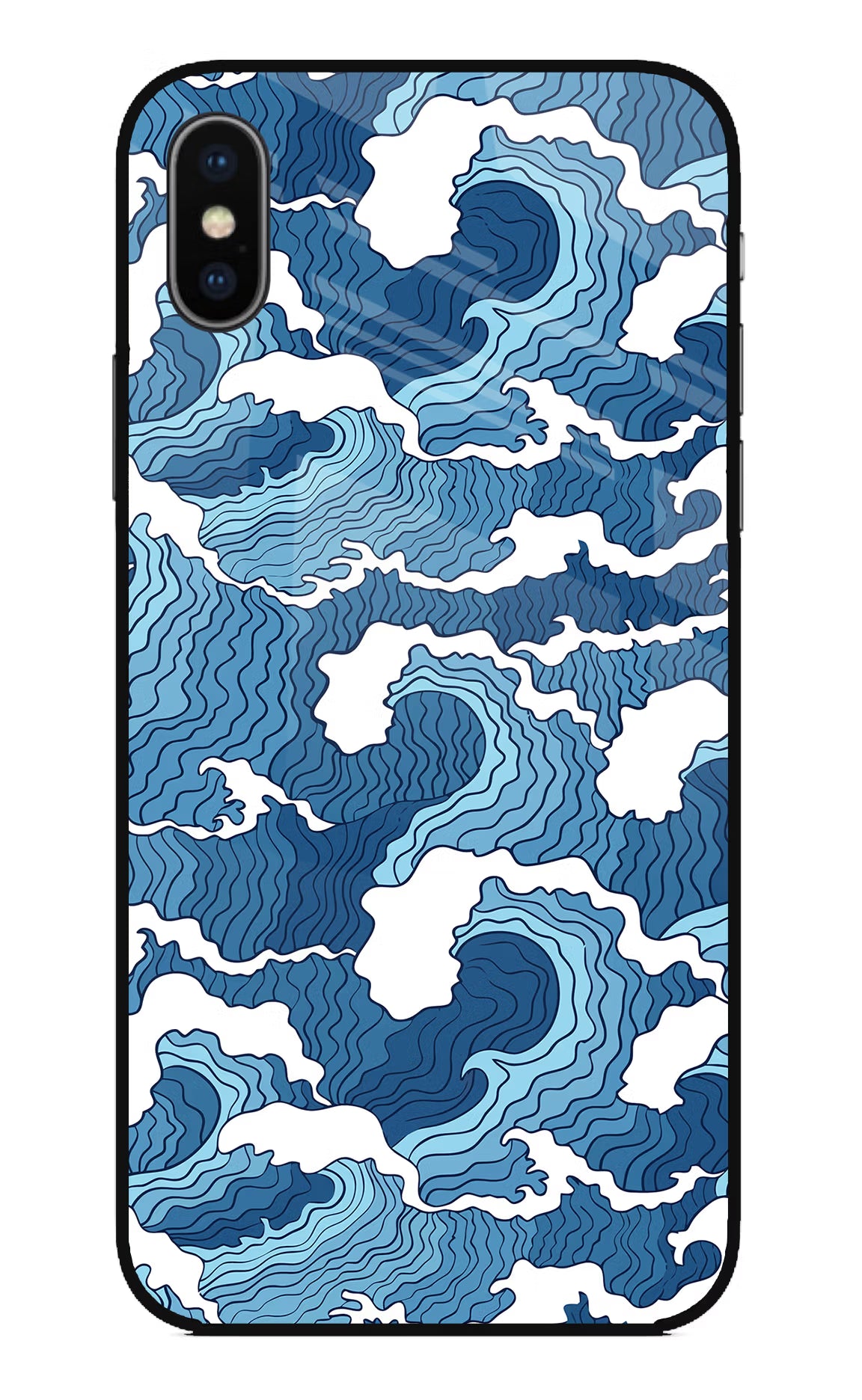 Blue Waves iPhone XS Glass Case Back Cover by Casekaro