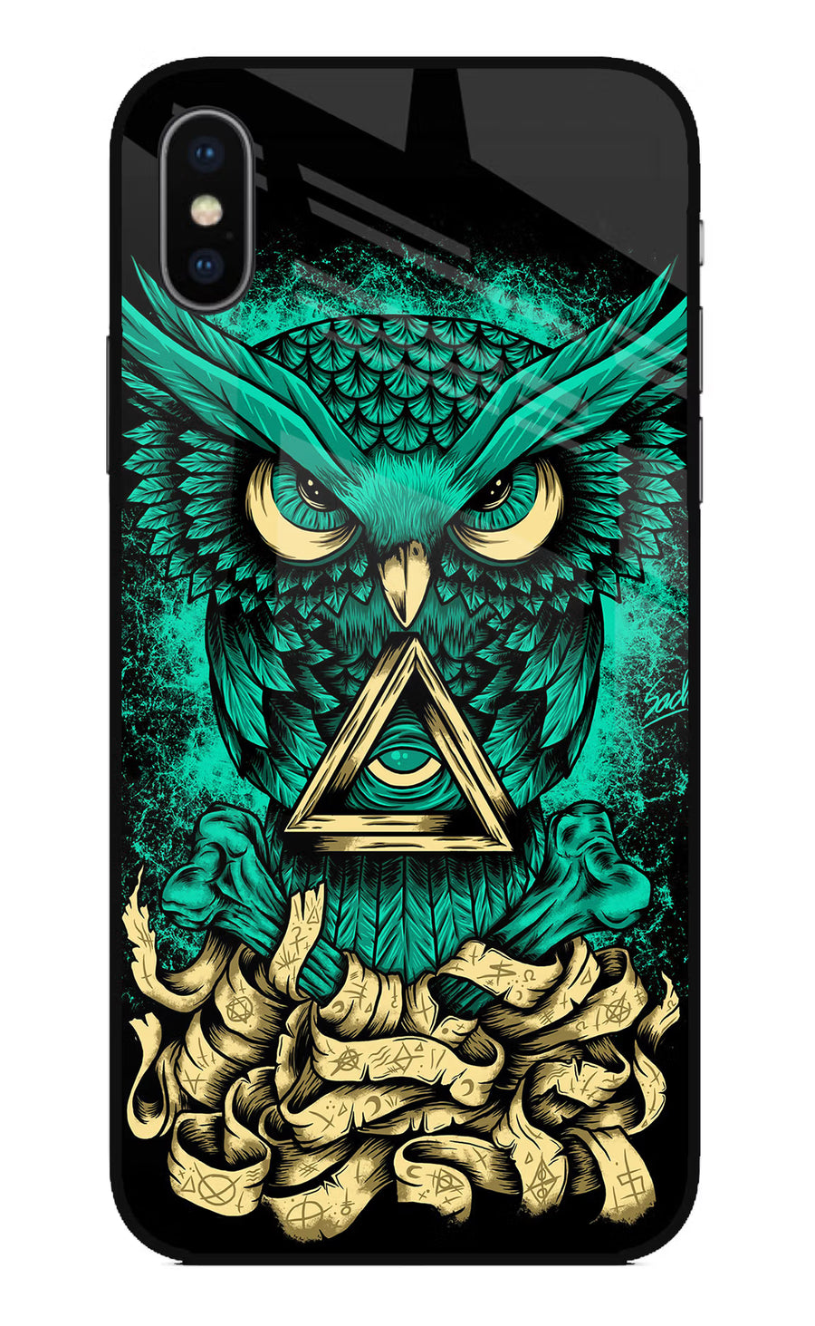 Green Owl iPhone XS Back Cover, Glass case