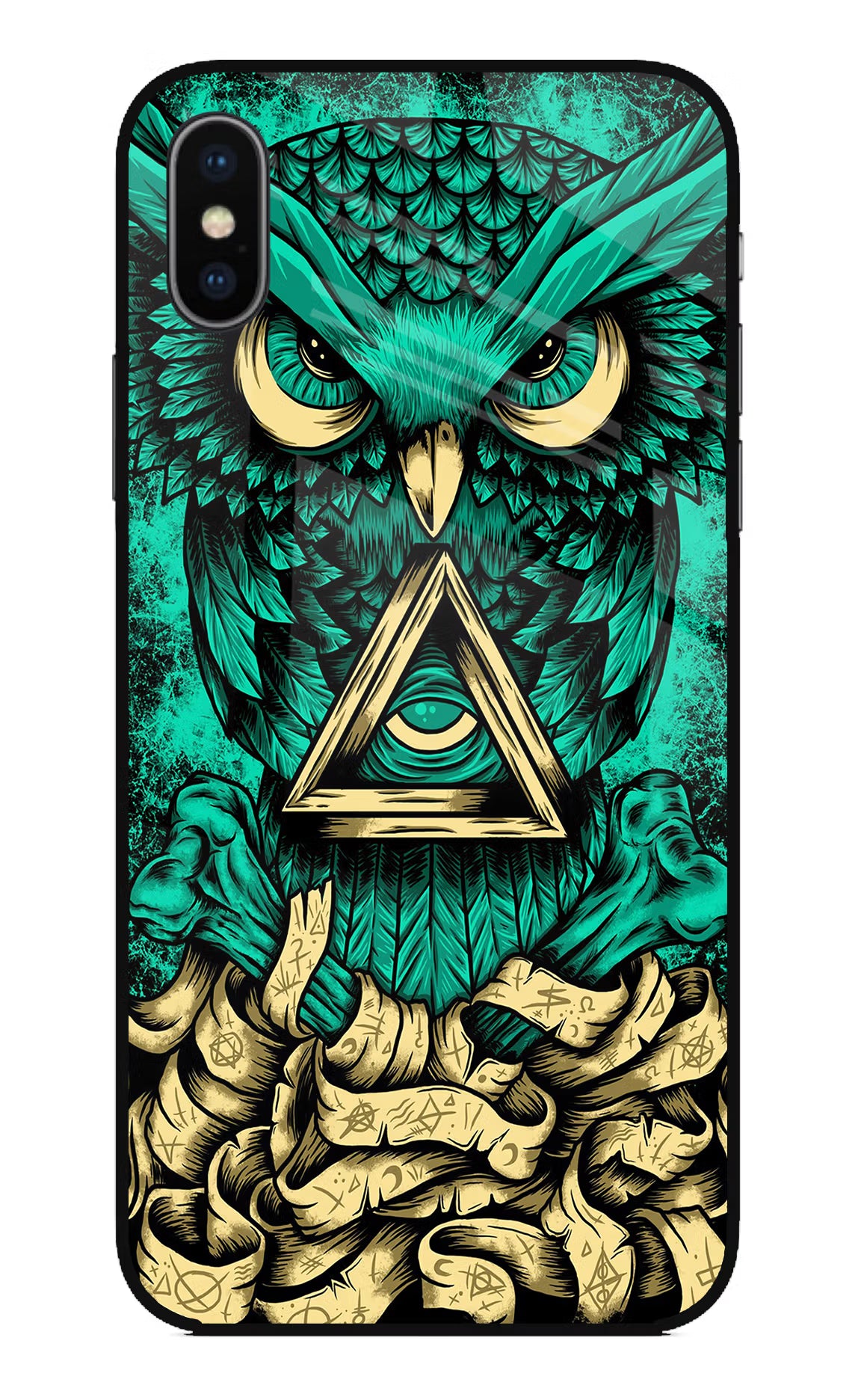 Green Owl iPhone XS Glass Case Back Cover by Casekaro
