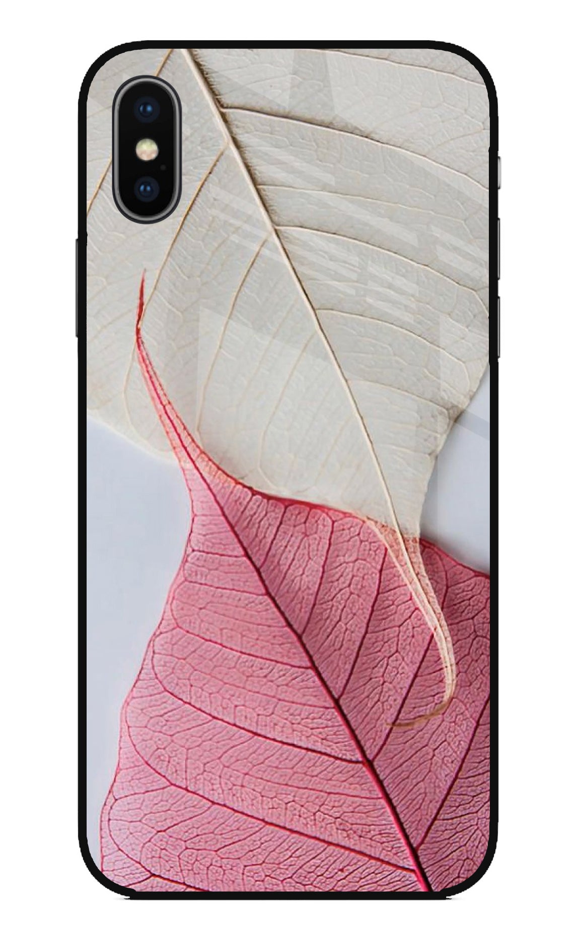White Pink Leaf iPhone XS Glass Case