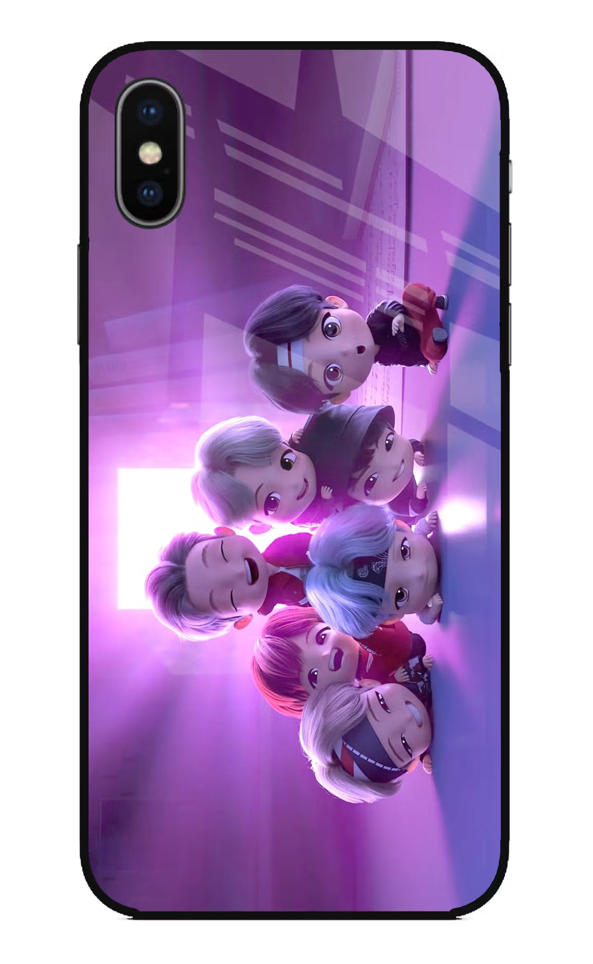 BTS Chibi iPhone XS Glass Case Back Cover by Casekaro