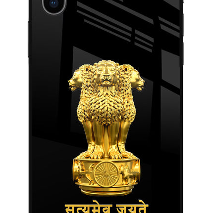 Satyamev Jayate Golden iPhone XS Glass Case Back Cover by Casekaro