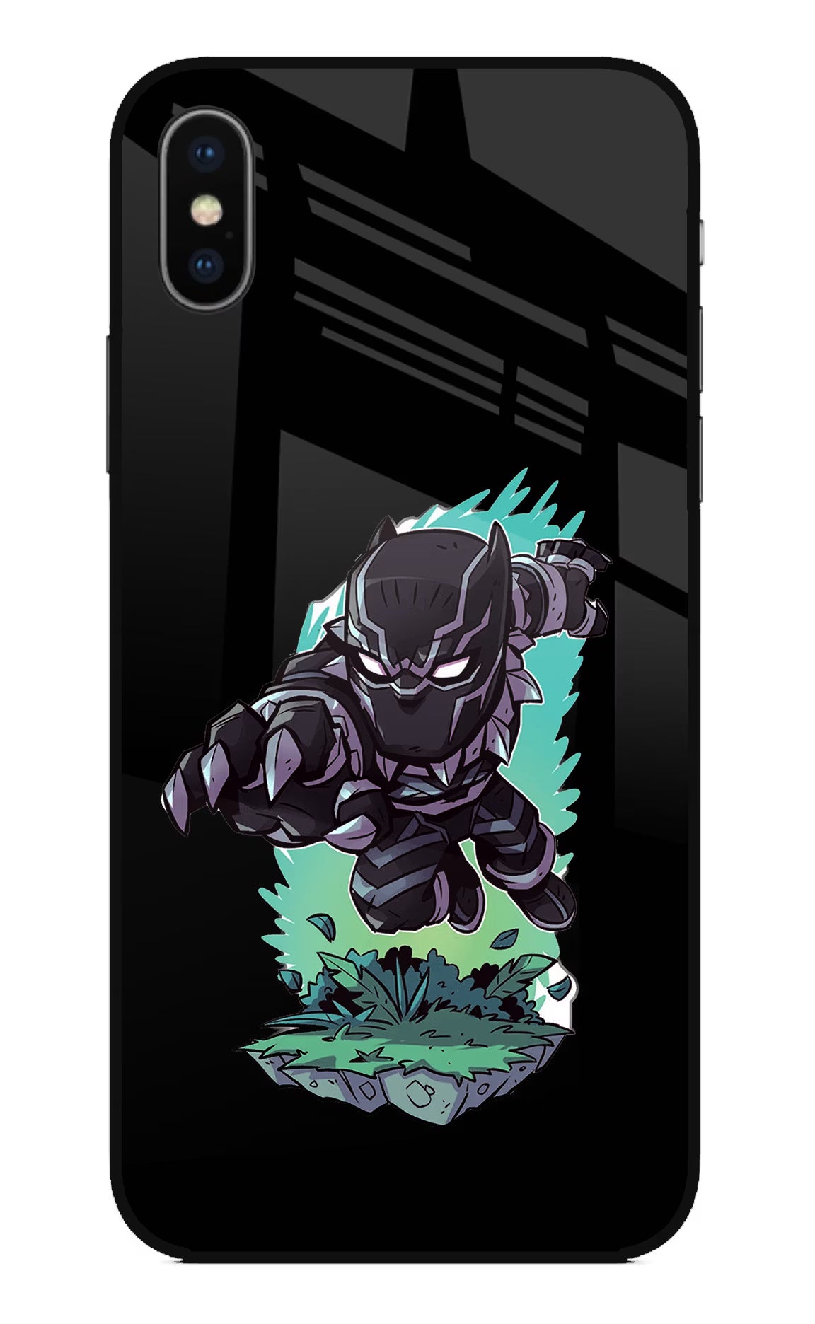 Black Panther iPhone XS Glass Case Back Cover by Casekaro