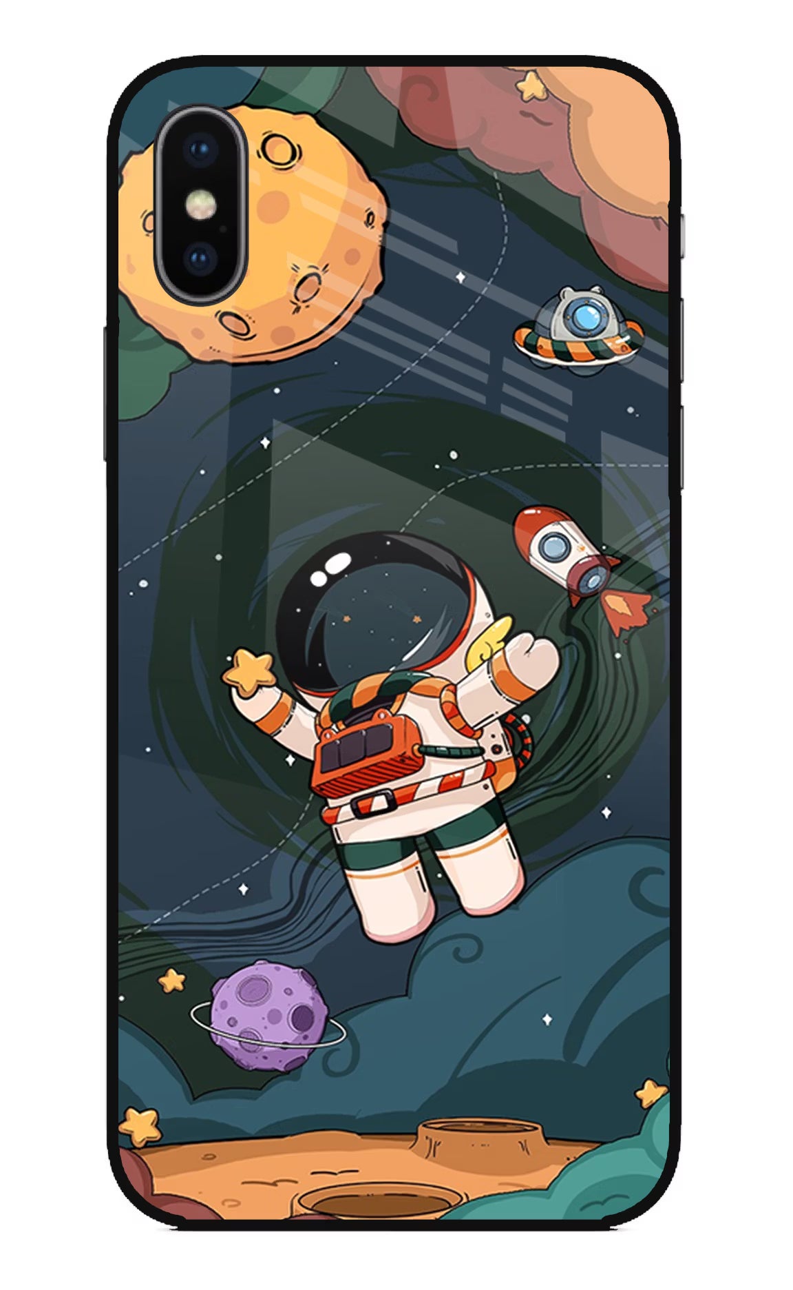 Cartoon Astronaut iPhone XS Glass Case Back Cover by Casekaro