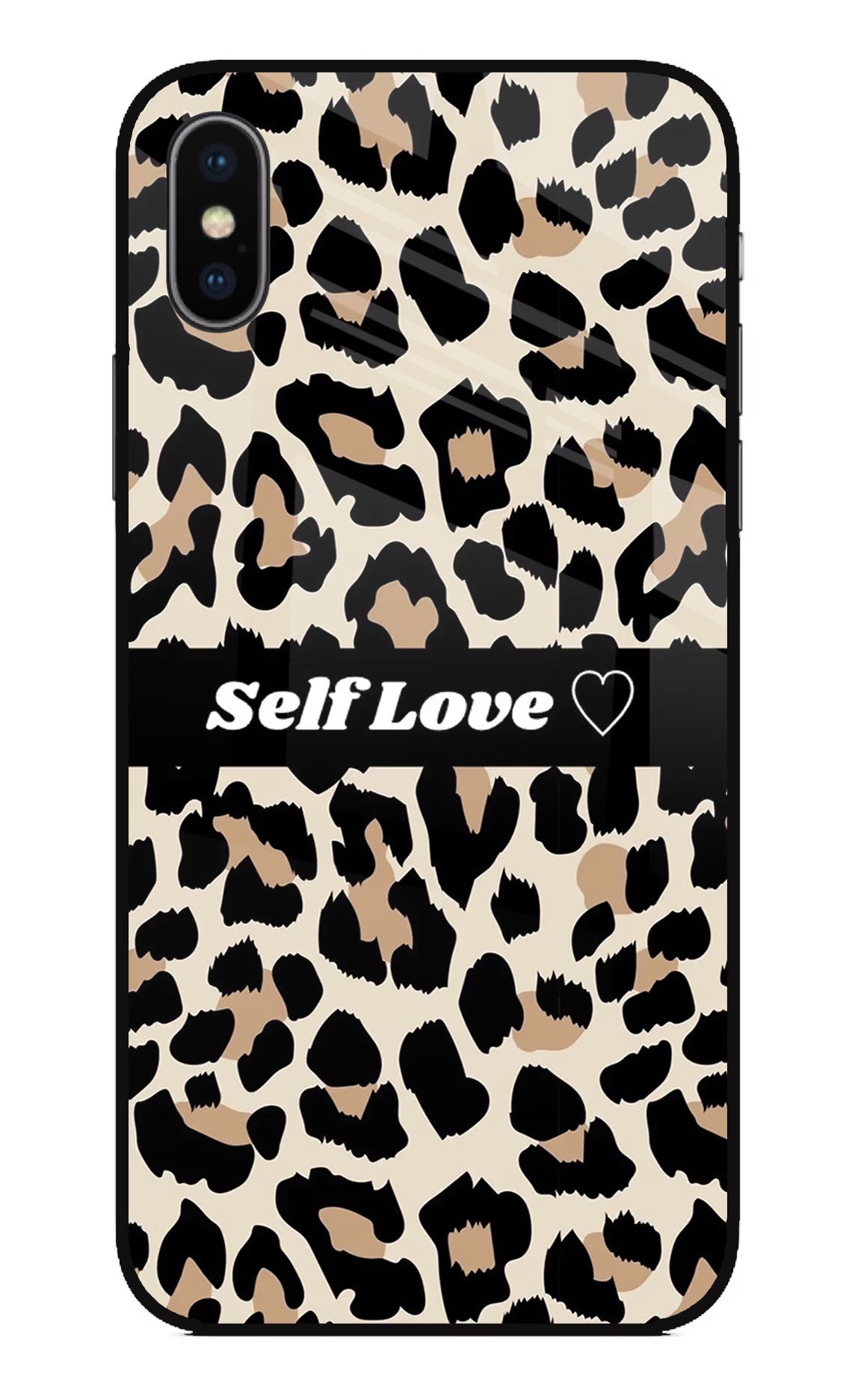 Leopard Print Self Love iPhone XS Glass Case Back Cover by Casekaro