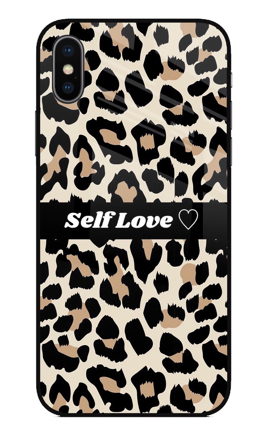 Leopard Print Self Love iPhone XS Back Cover, Glass case