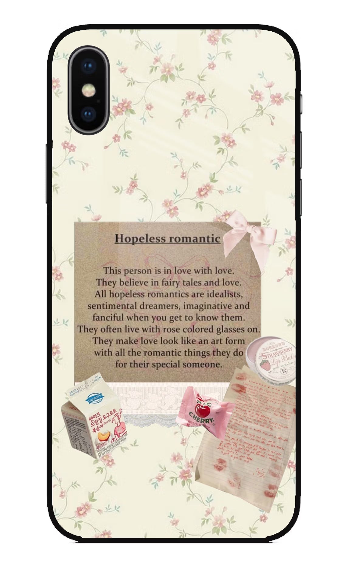 Hopeless Romantic iPhone XS Glass Case Back Cover by Casekaro
