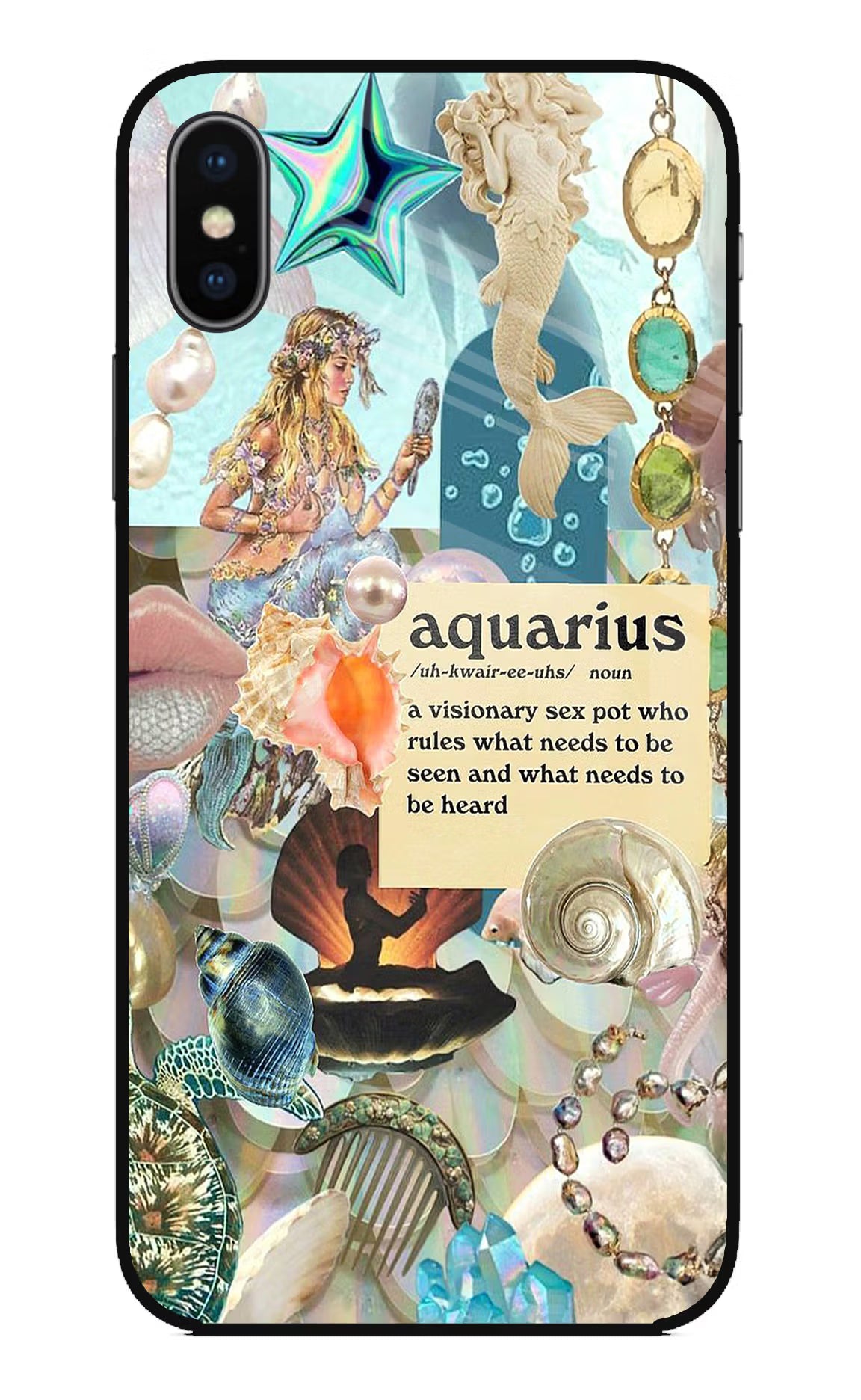 Aquarius Zodiac iPhone XS Glass Case Back Cover by Casekaro