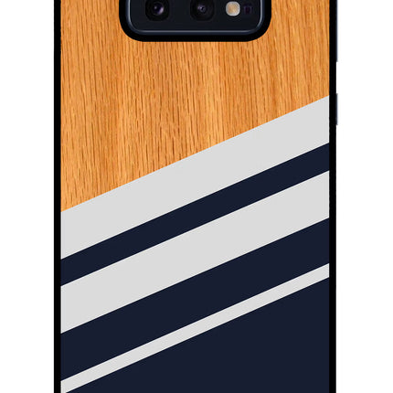 Blue and white wooden Samsung S10E Glass Case Back Cover by Casekaro