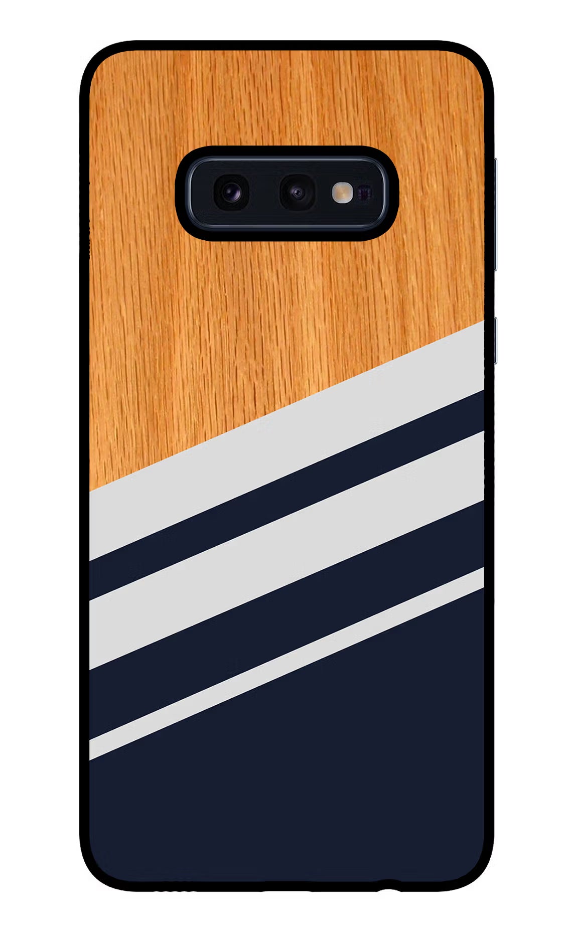 Blue and white wooden Samsung S10E Glass Case Back Cover by Casekaro