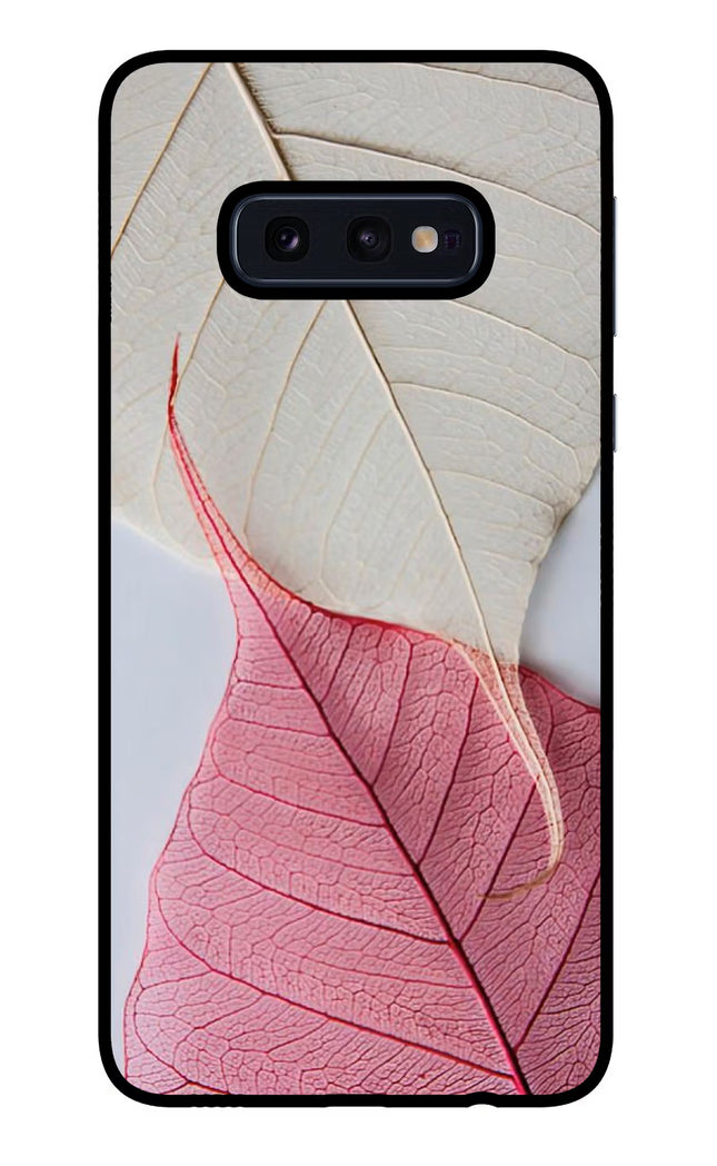 White Pink Leaf Samsung S10E Glass Case Back Cover by Casekaro