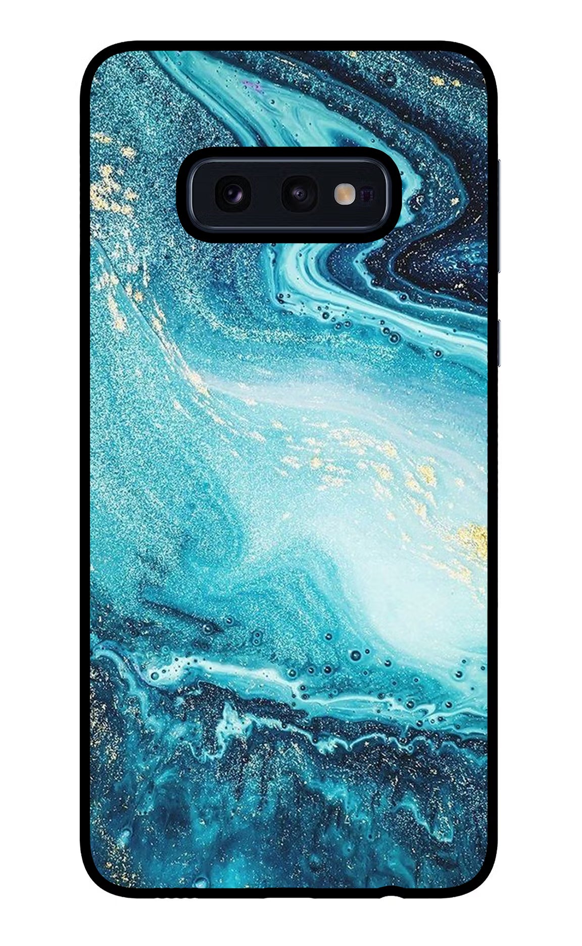 Blue Glitter Marble Samsung S10E Glass Case Back Cover by Casekaro