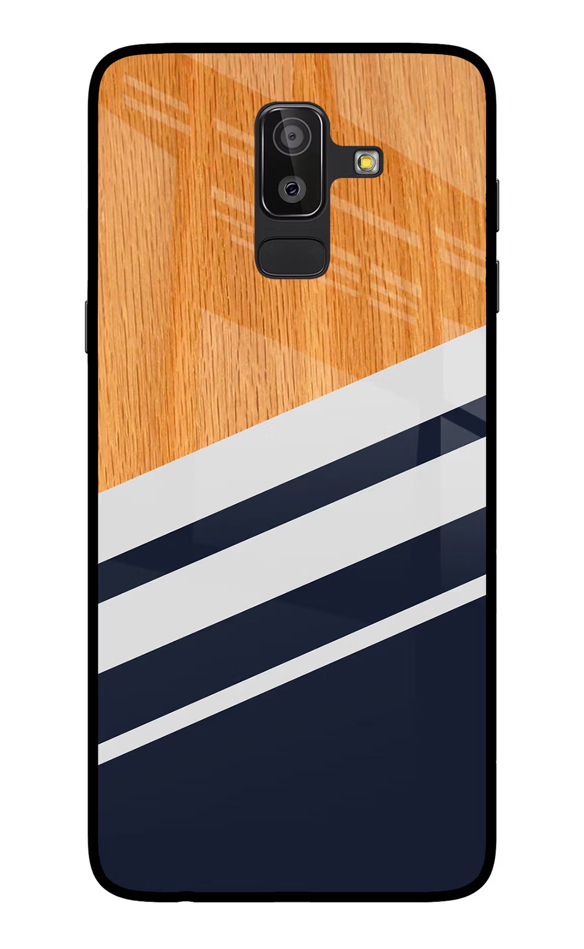 Blue and white wooden Samsung On8 2018 Glass Case Back Cover by Casekaro