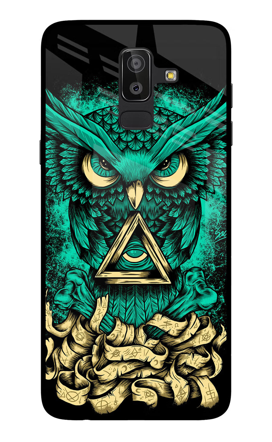 Green Owl Samsung On8 2018 Back Cover, Glass case