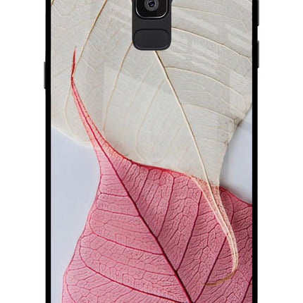 White Pink Leaf Samsung On8 2018 Glass Case Back Cover by Casekaro