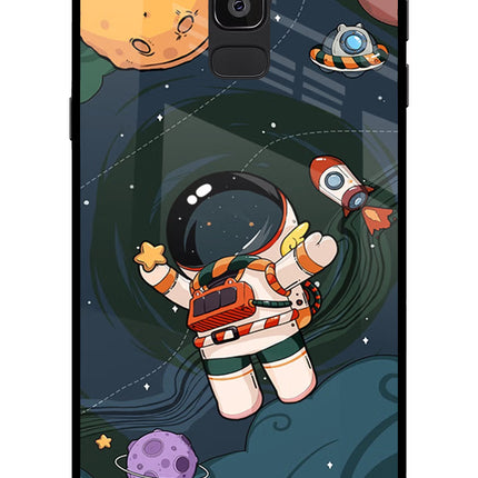 Cartoon Astronaut Samsung On8 2018 Glass Case Back Cover by Casekaro