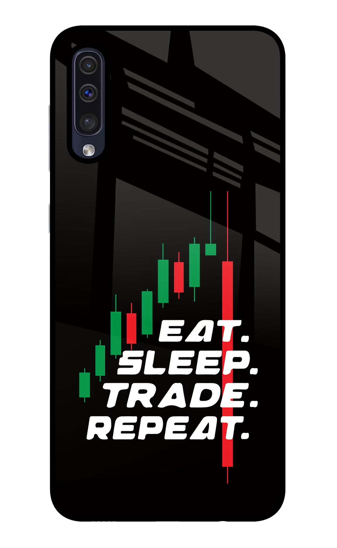 Eat Sleep Trade Repeat Samsung A50/A50s/A30s Glass Case Back Cover by Casekaro