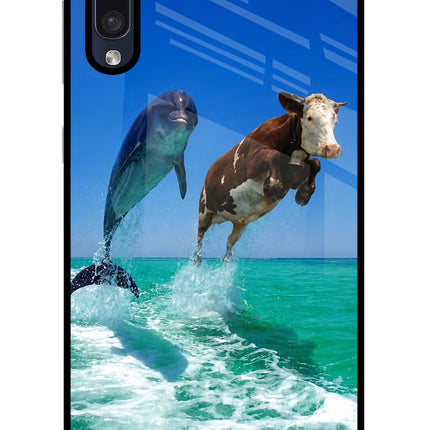 Dolphin vs Cow Samsung A50/A50s/A30s Glass Case Back Cover by Casekaro