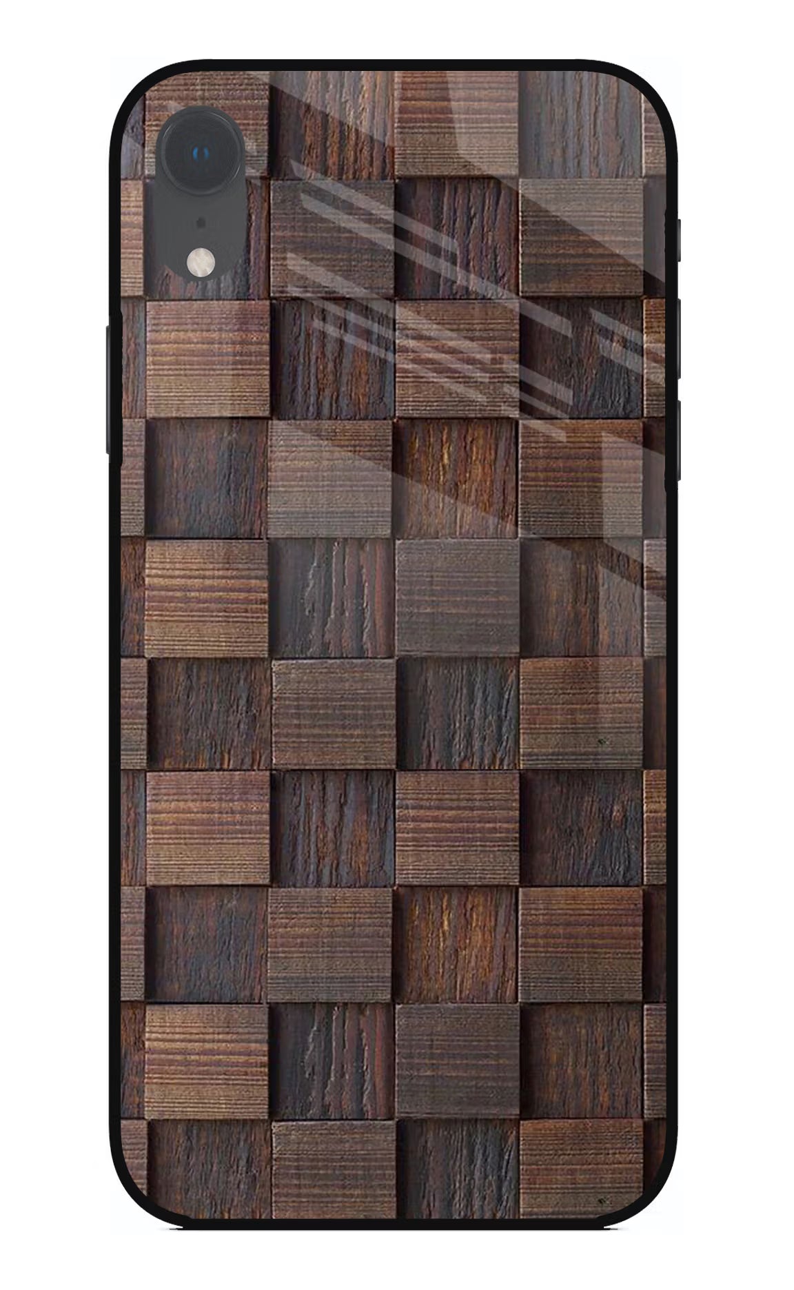 Wooden Cube Design iPhone XR Glass Case Back Cover by Casekaro