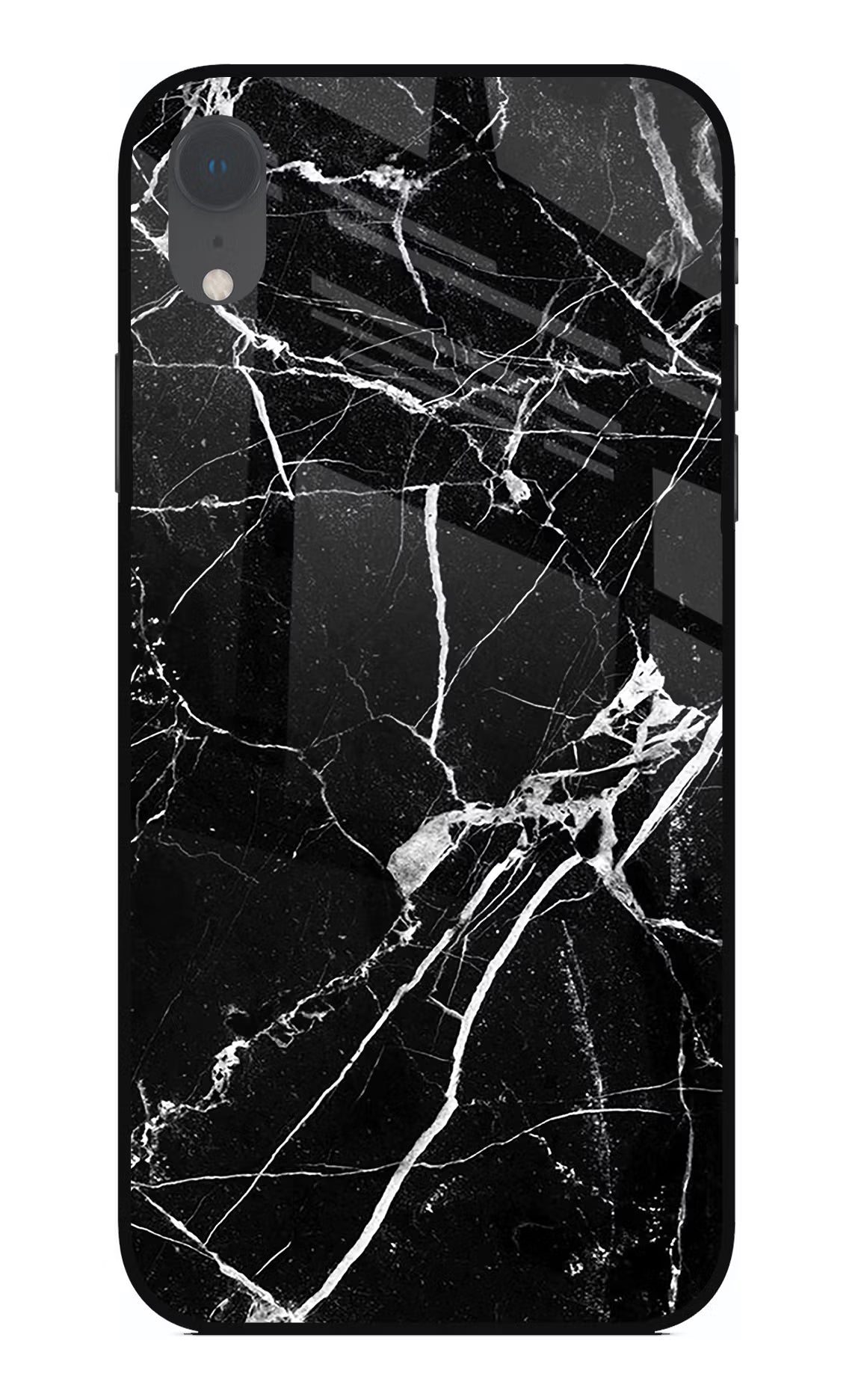 Black Marble Pattern iPhone XR Glass Case Back Cover by Casekaro