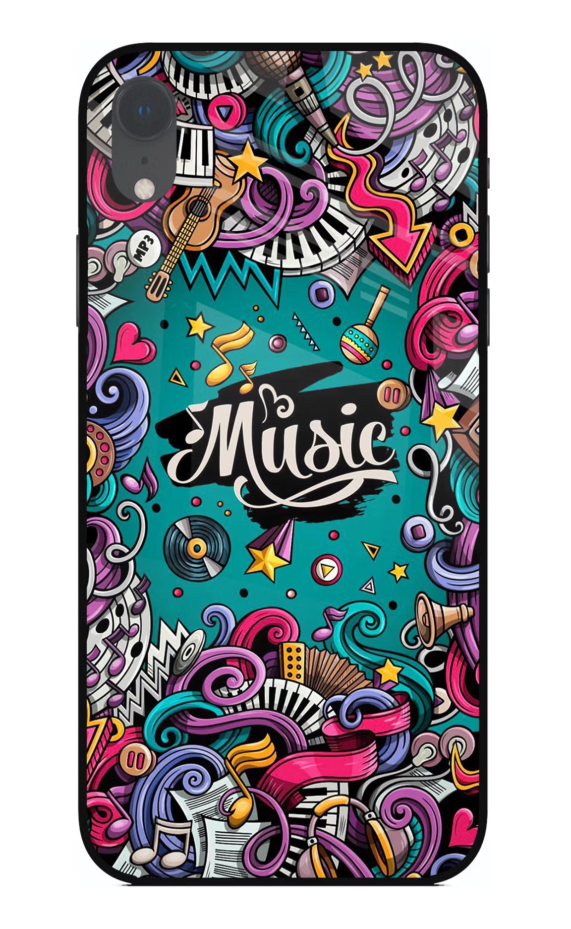 Music Graffiti iPhone XR Glass Case Back Cover by Casekaro