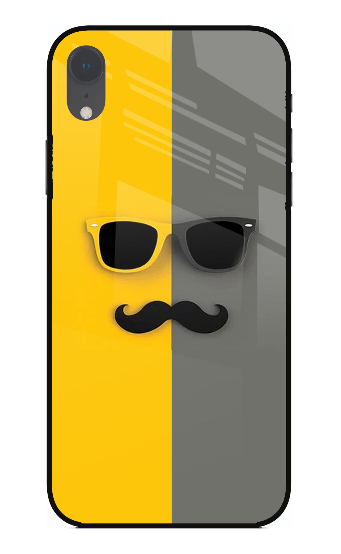 Sunglasses with Mustache iPhone XR Glass Case Back Cover by Casekaro