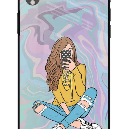 Selfie Girl iPhone XR Glass Case Back Cover by Casekaro