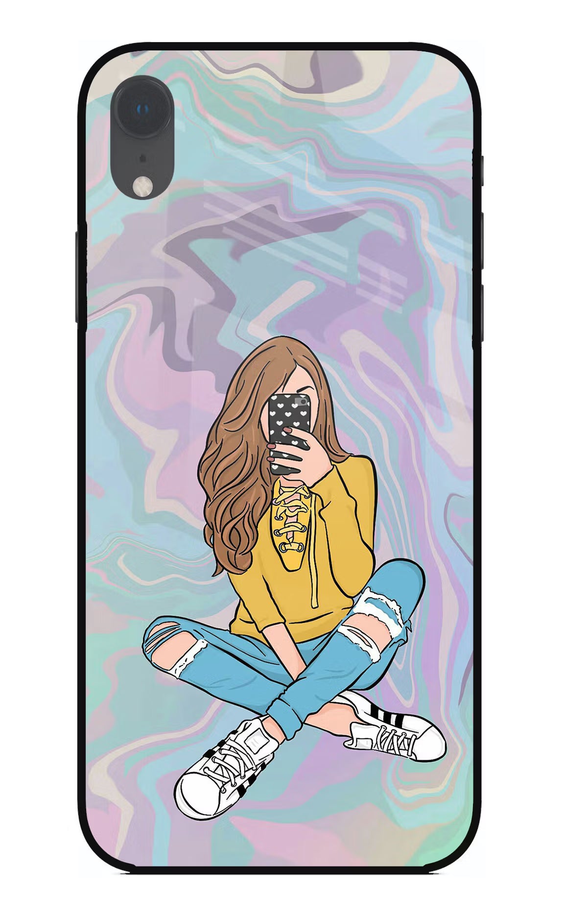 Selfie Girl iPhone XR Glass Case Back Cover by Casekaro