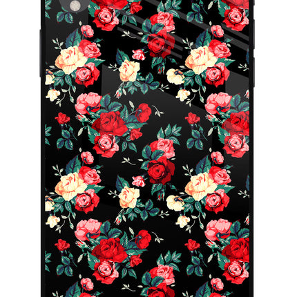 Rose Pattern iPhone XR Glass Case Back Cover by Casekaro