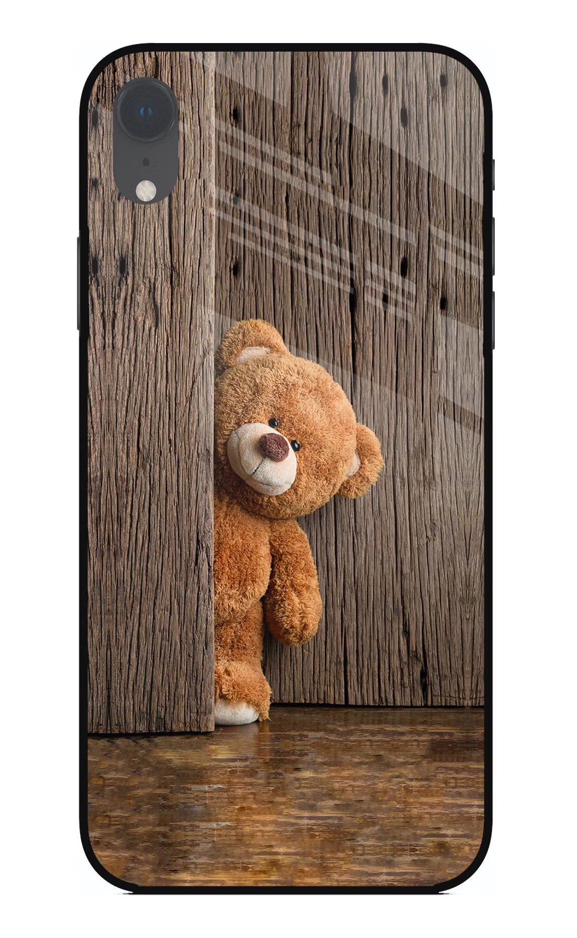 Teddy Wooden iPhone XR Glass Case Back Cover by Casekaro