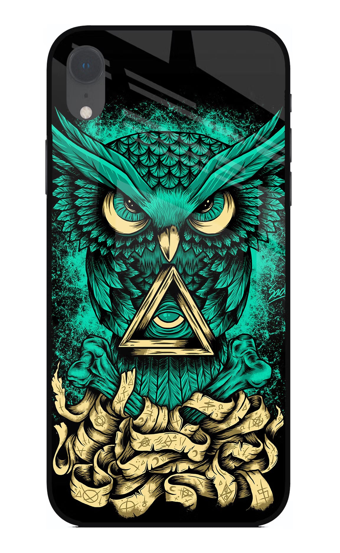 Green Owl iPhone XR Glass Case Back Cover by Casekaro