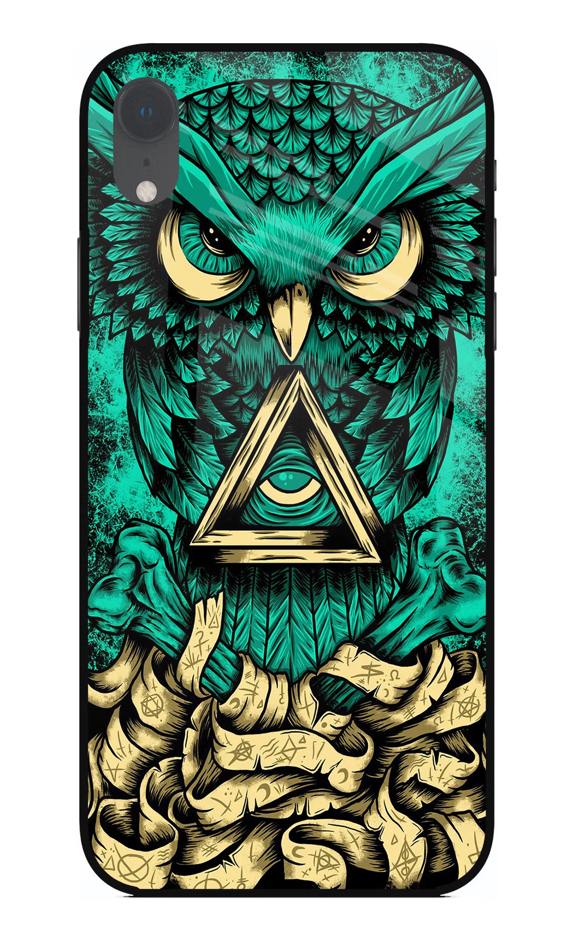 Green Owl iPhone XR Glass Case Back Cover by Casekaro