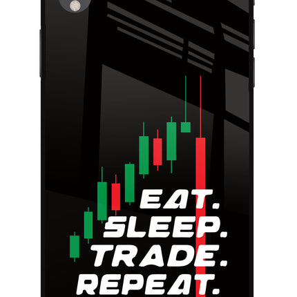 Eat Sleep Trade Repeat iPhone XR Glass Case Back Cover by Casekaro