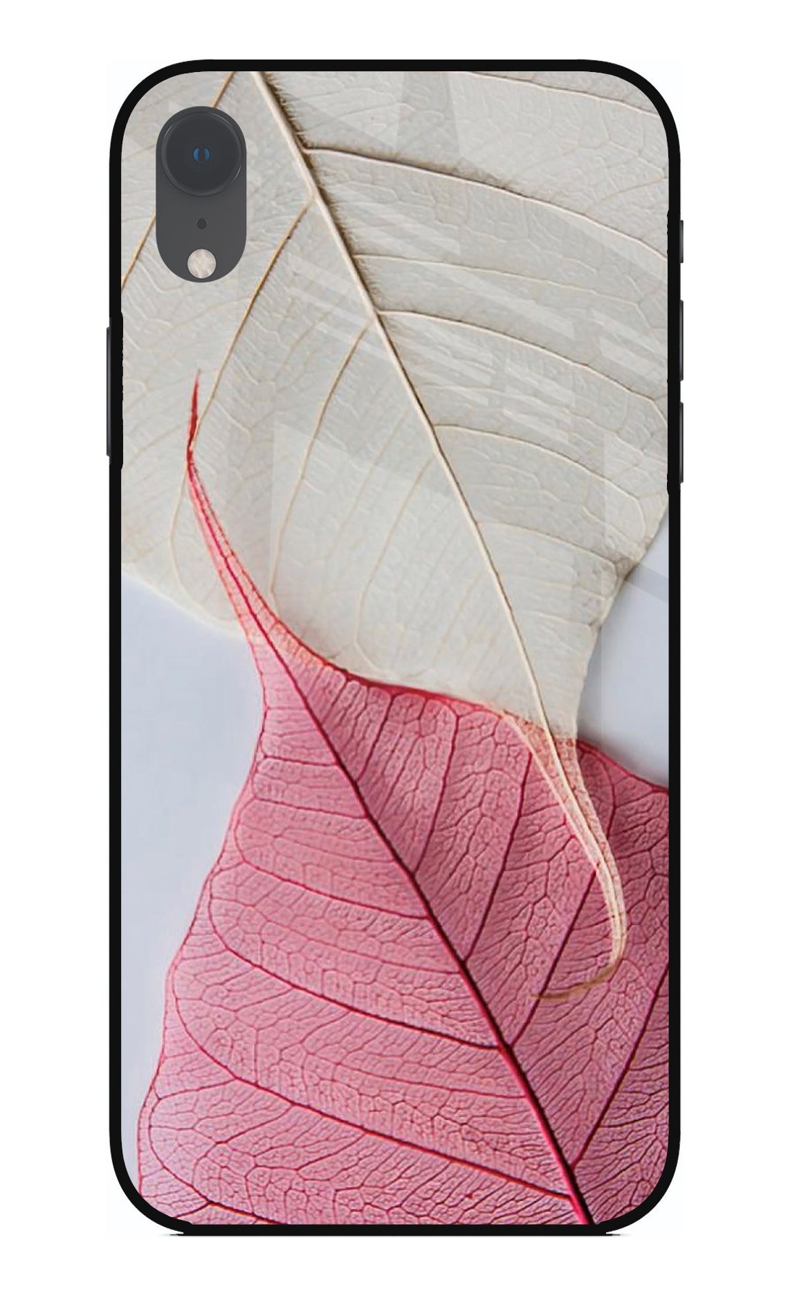 White Pink Leaf iPhone XR Glass Case