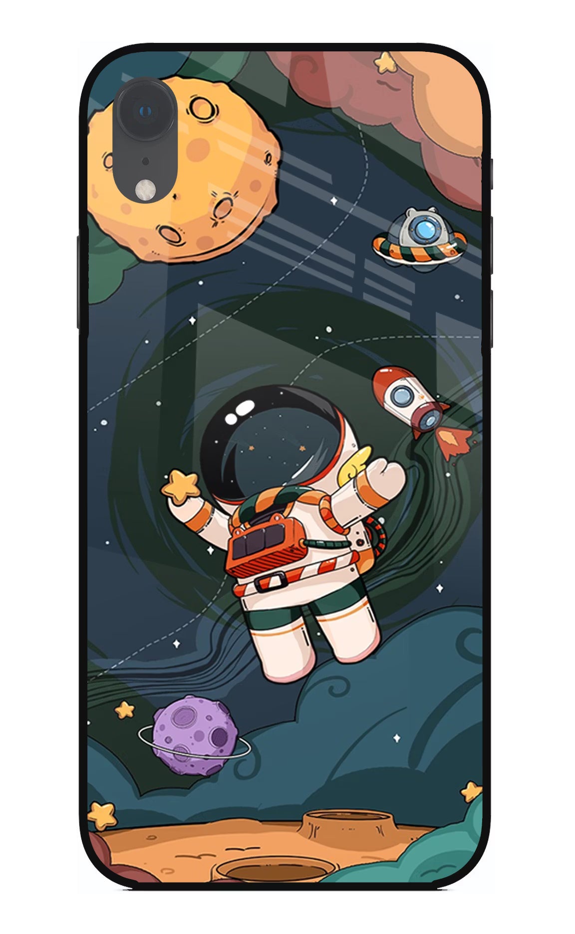Cartoon Astronaut iPhone XR Glass Case Back Cover by Casekaro