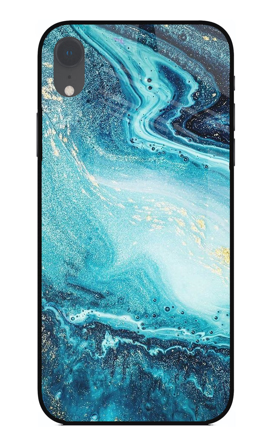 Blue Glitter Marble iPhone XR Back Cover, Glass case