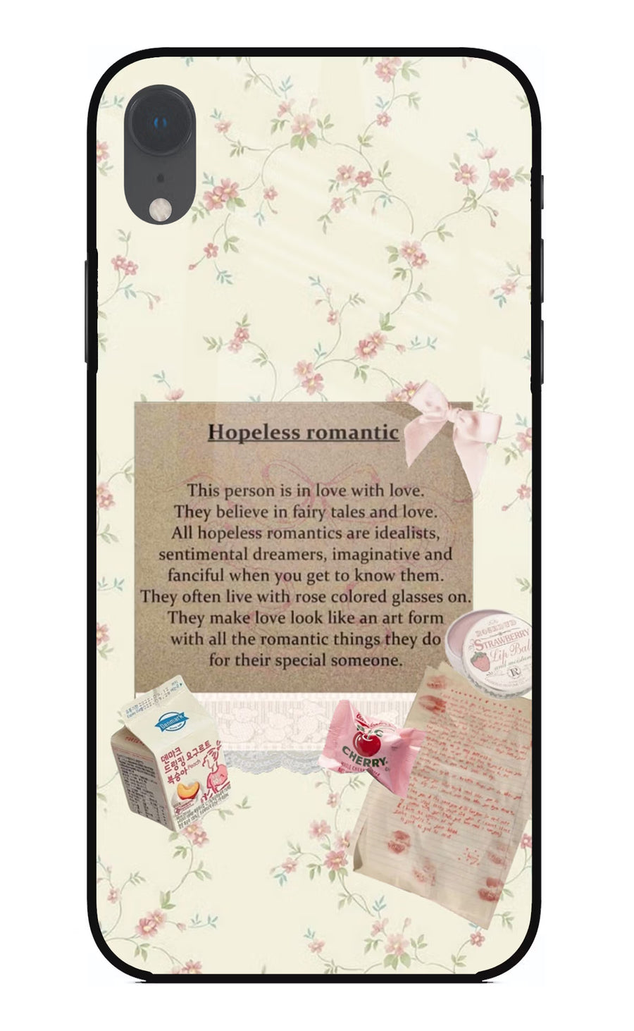 Hopeless Romantic iPhone XR Back Cover, Glass case