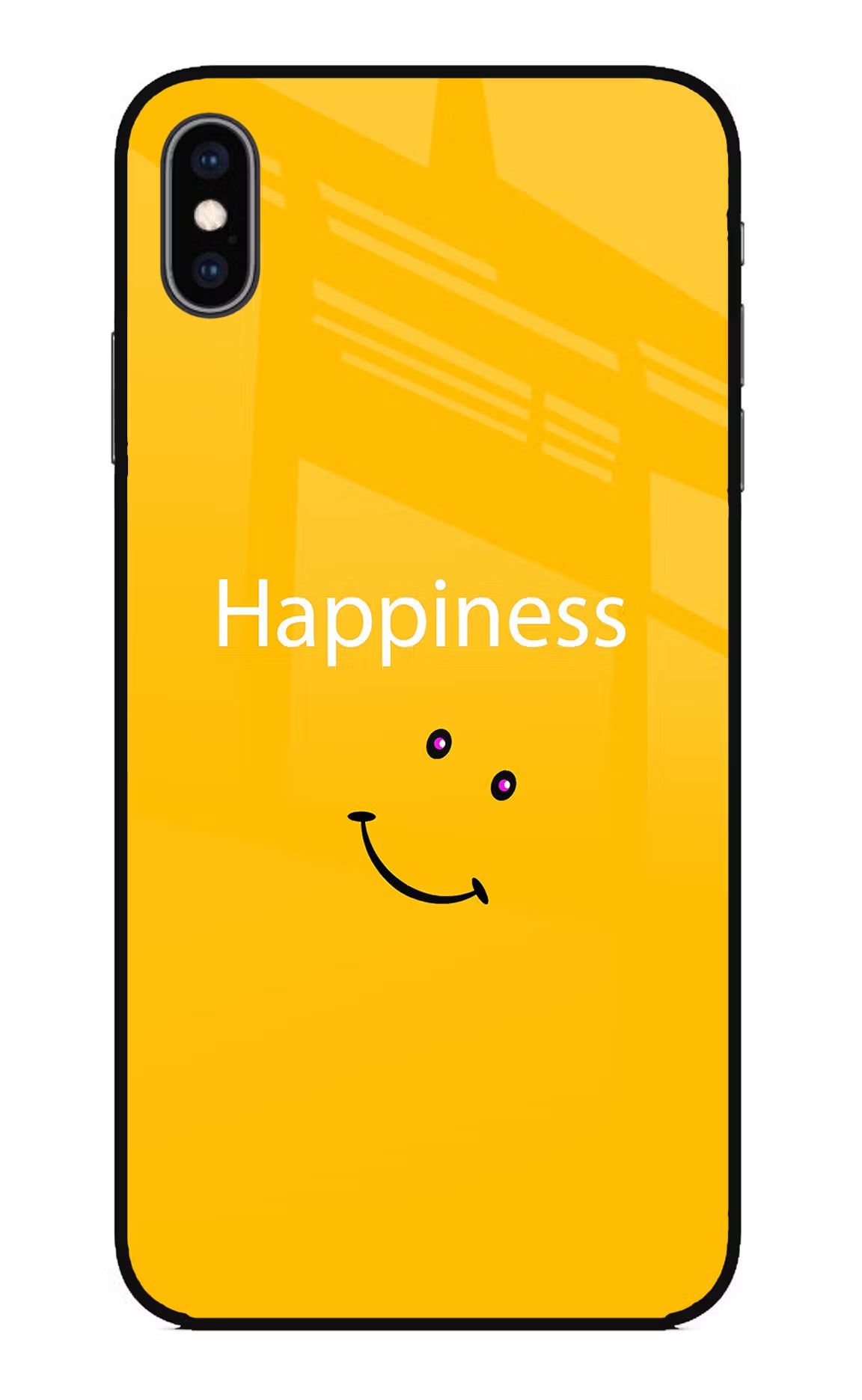 Happiness With Smiley iPhone XS Max Glass Case Back Cover by Casekaro