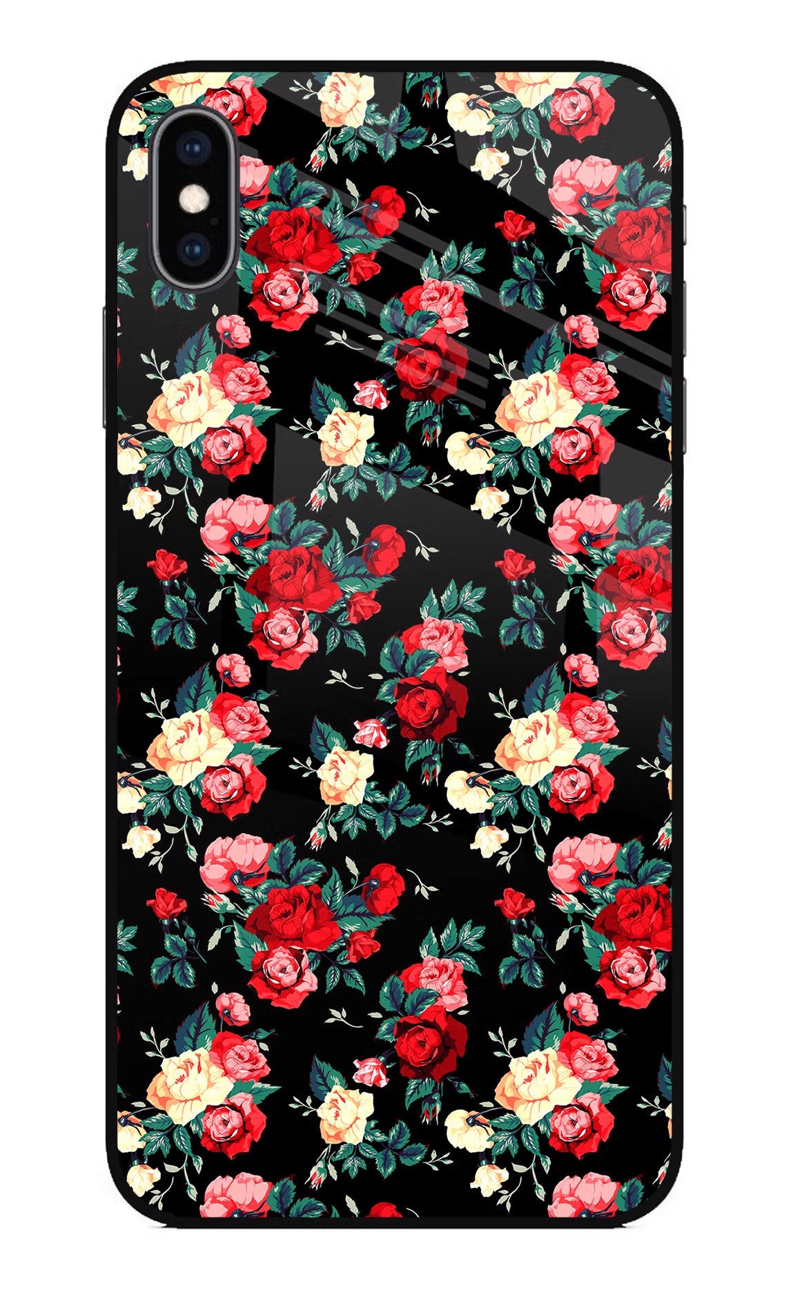 Rose Pattern iPhone XS Max Glass Case Back Cover by Casekaro