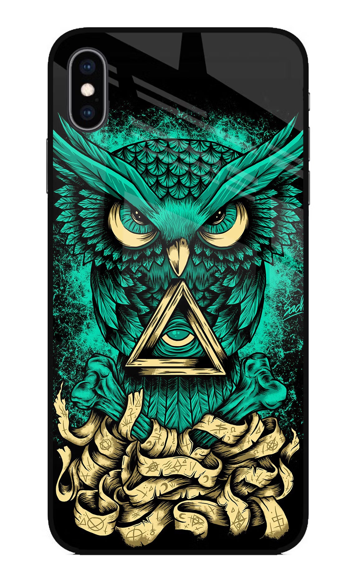 Green Owl iPhone XS Max Glass Case Back Cover by Casekaro