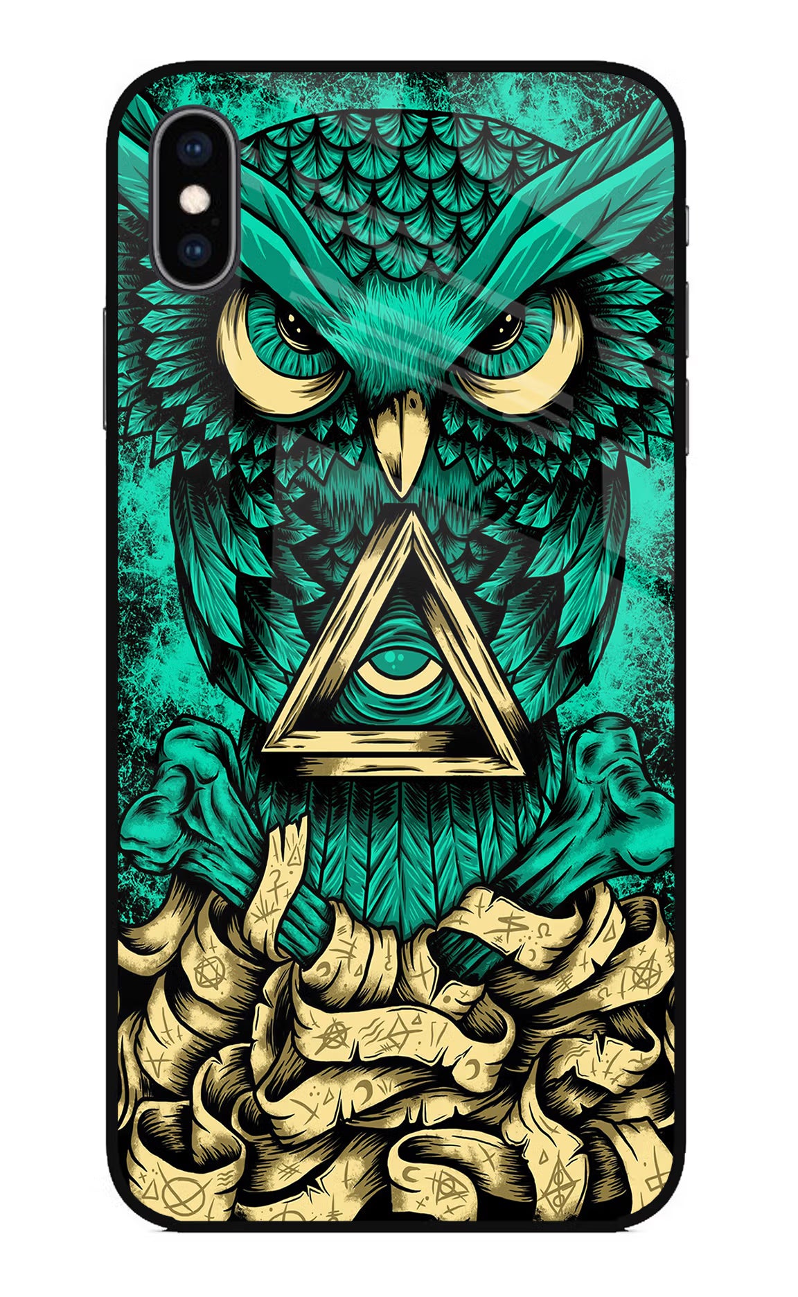 Green Owl iPhone XS Max Glass Case Back Cover by Casekaro