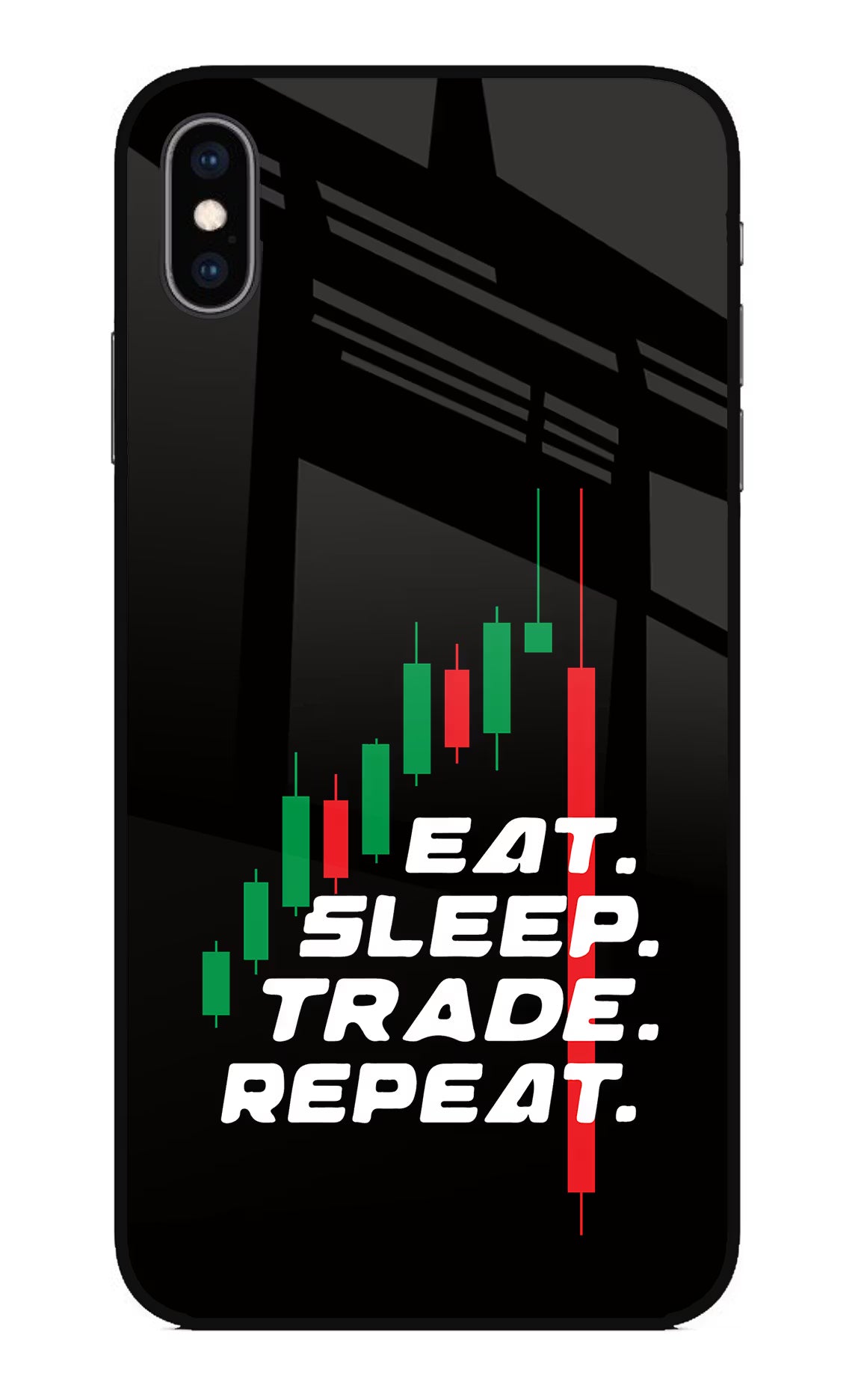 Eat Sleep Trade Repeat iPhone XS Max Glass Case Back Cover by Casekaro
