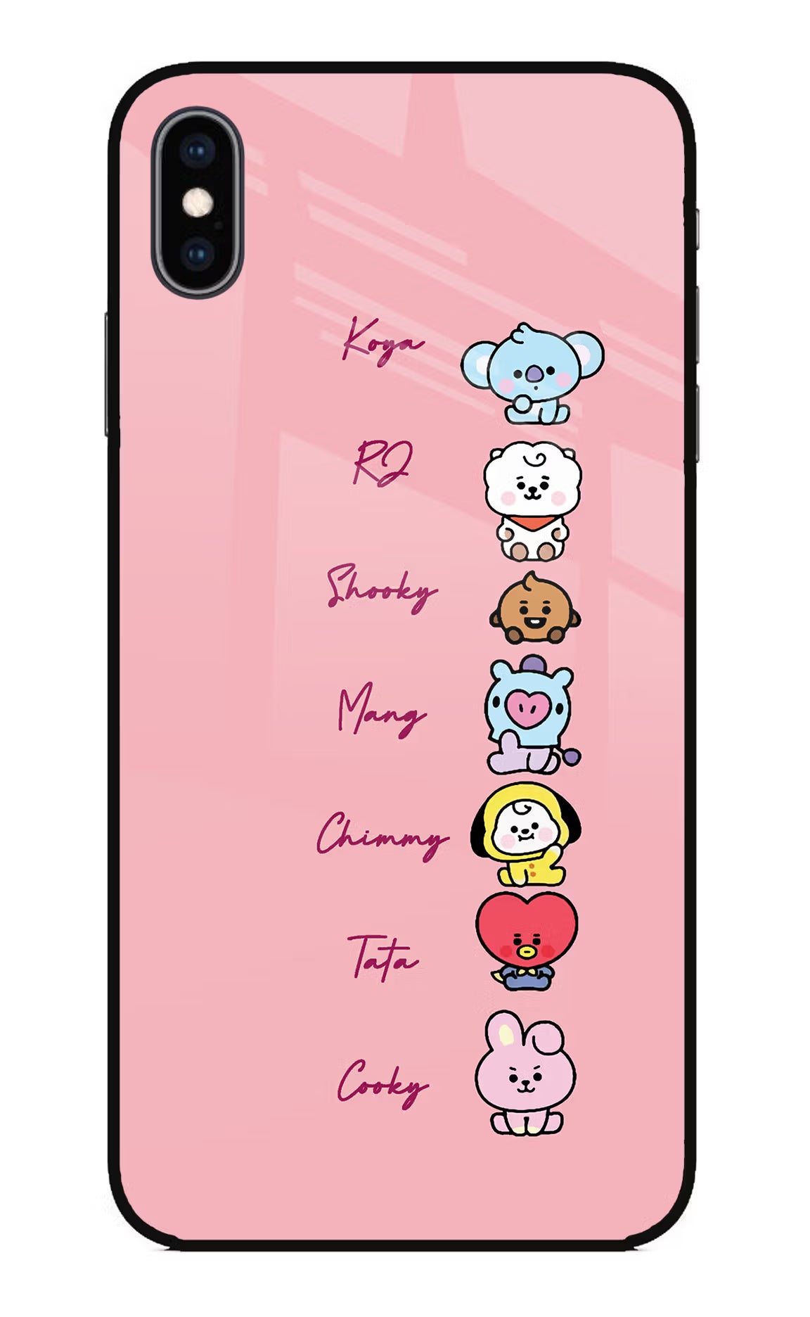 BTS names iPhone XS Max Glass Case Back Cover by Casekaro