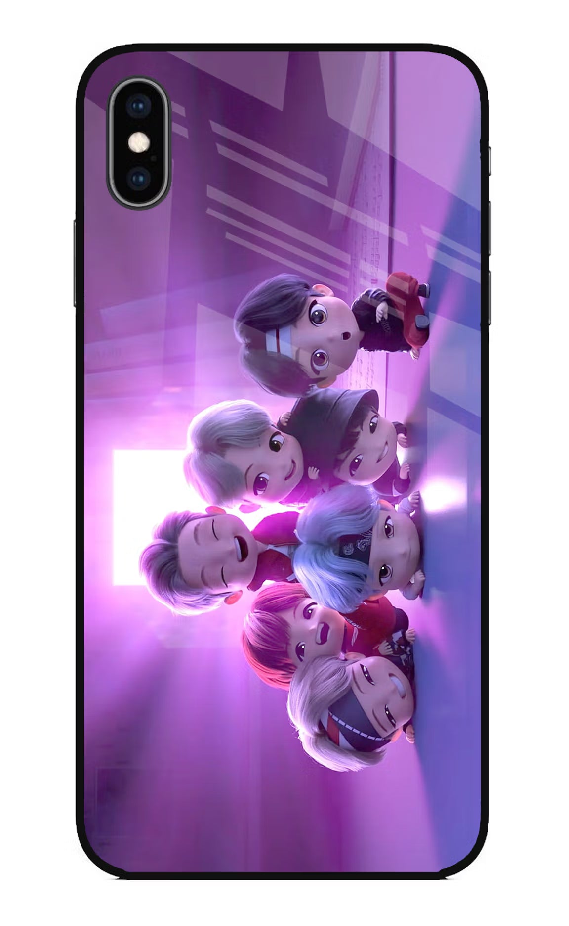BTS Chibi iPhone XS Max Glass Case Back Cover by Casekaro