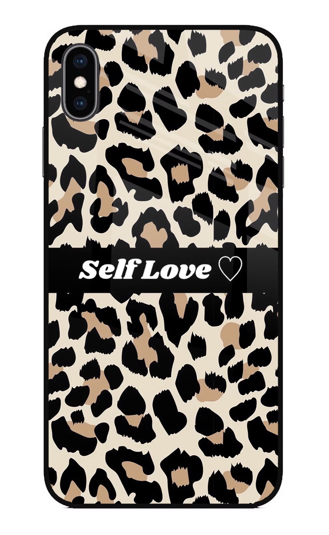Leopard Print Self Love iPhone XS Max Glass Case Back Cover by Casekaro