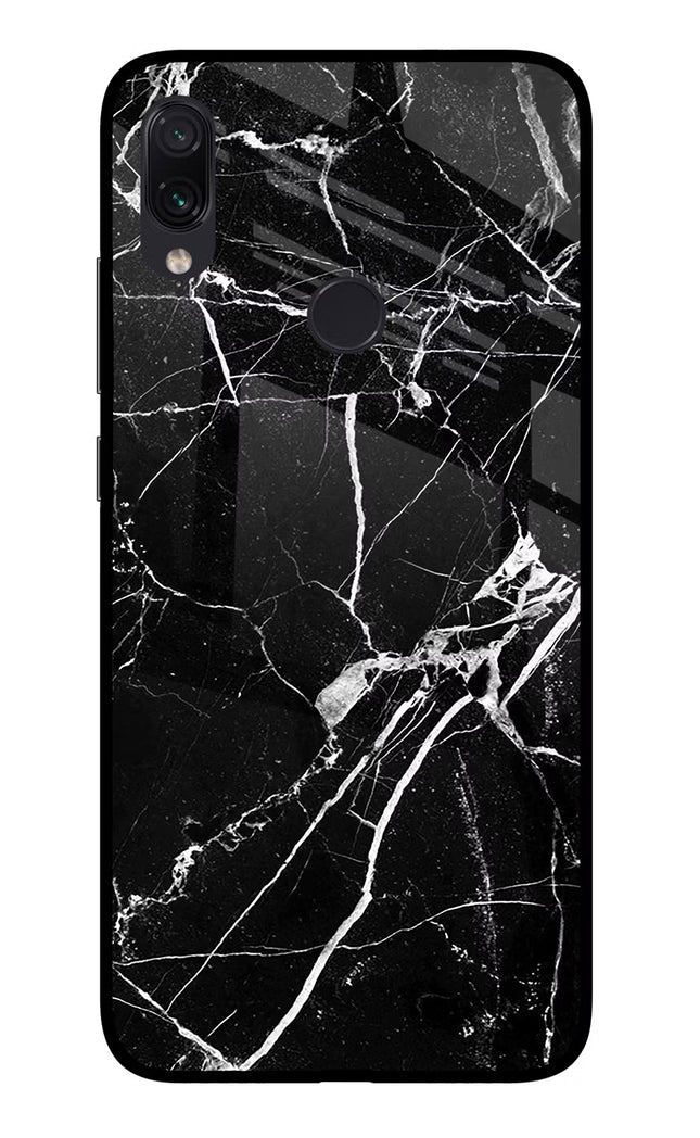 Black Marble Pattern Redmi Note 7S Glass Case Back Cover by Casekaro