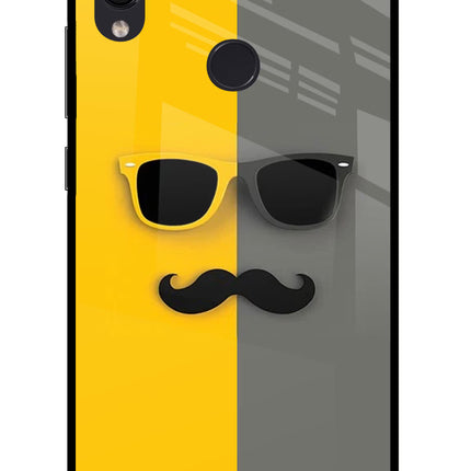 Sunglasses with Mustache Redmi Note 7S Glass Case Back Cover by Casekaro