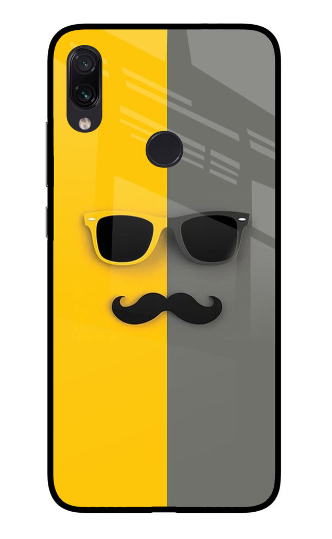 Sunglasses with Mustache Redmi Note 7S Glass Case Back Cover by Casekaro